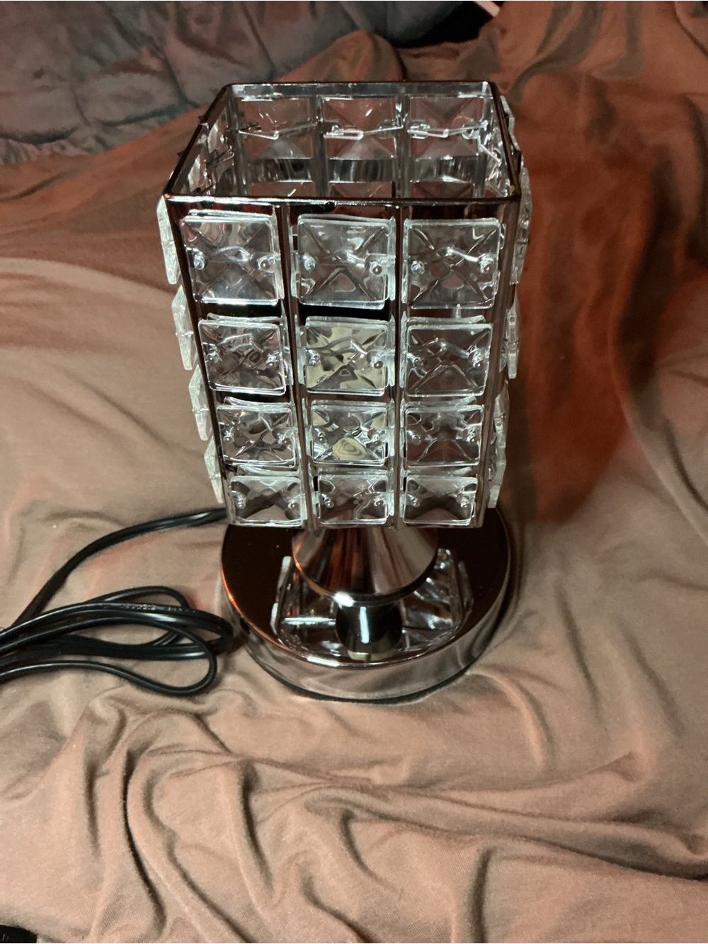 Crystal Block Table Lamp - Clear and Chrome